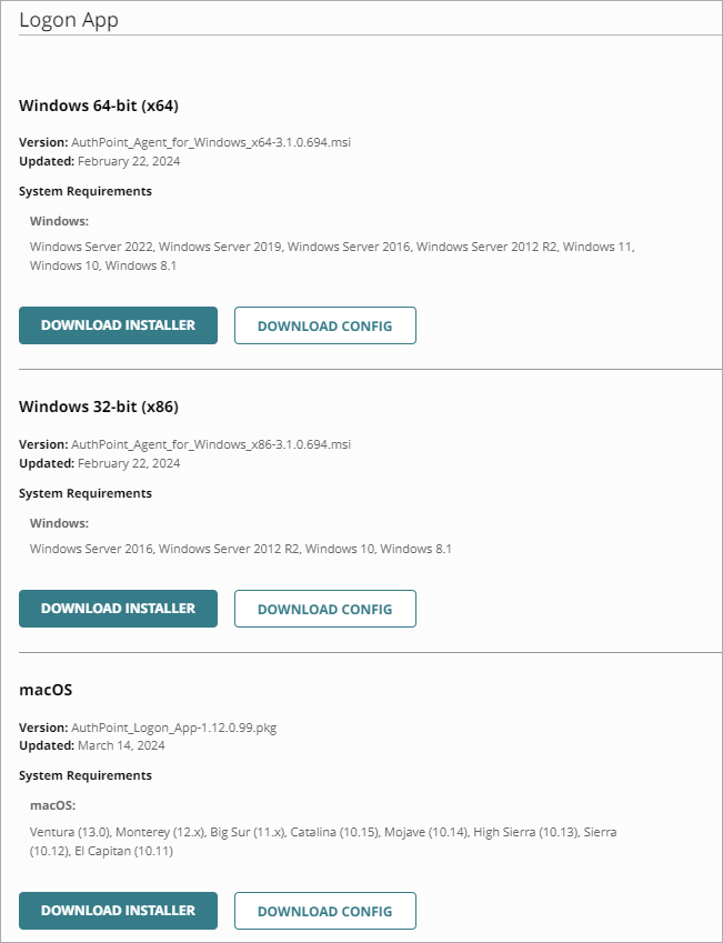 Screen shot that shows the Downloads page.
