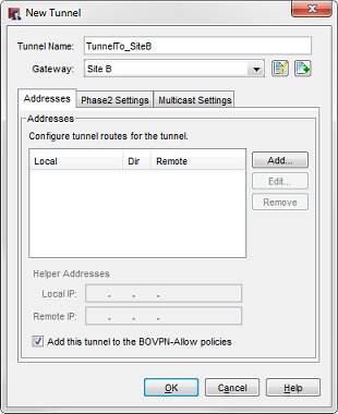 TunnelTo-SiteB というトンネル名がある 新しいトンネル ダイアログ ボックスのスクリーンショット