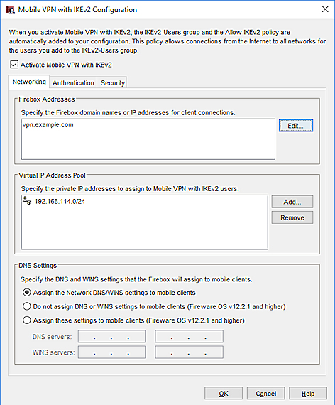 Mobile VPN with IKEv2 構成のページのスクリーンショット