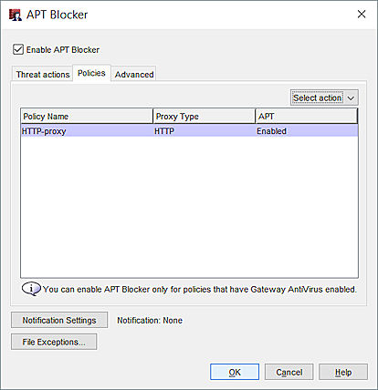 プロキシ ポリシーの APT Blocker を有効化または無効化する