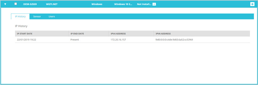 Screen shot of the IP History for a host