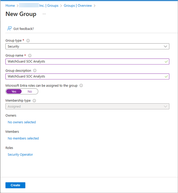 Screen shot of the New Group page
