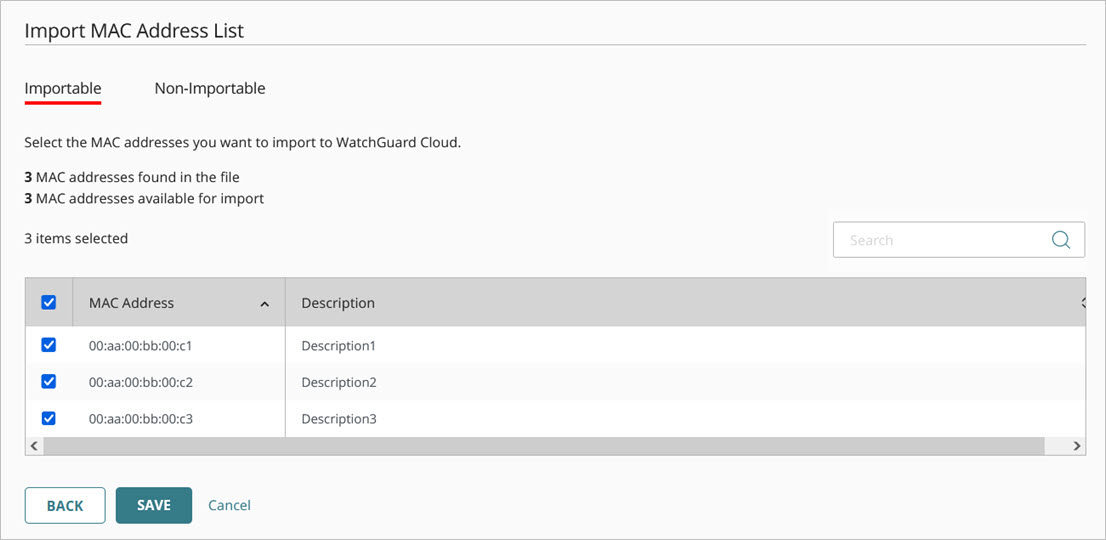 Screen shot of the SSID access control import settings for an access point