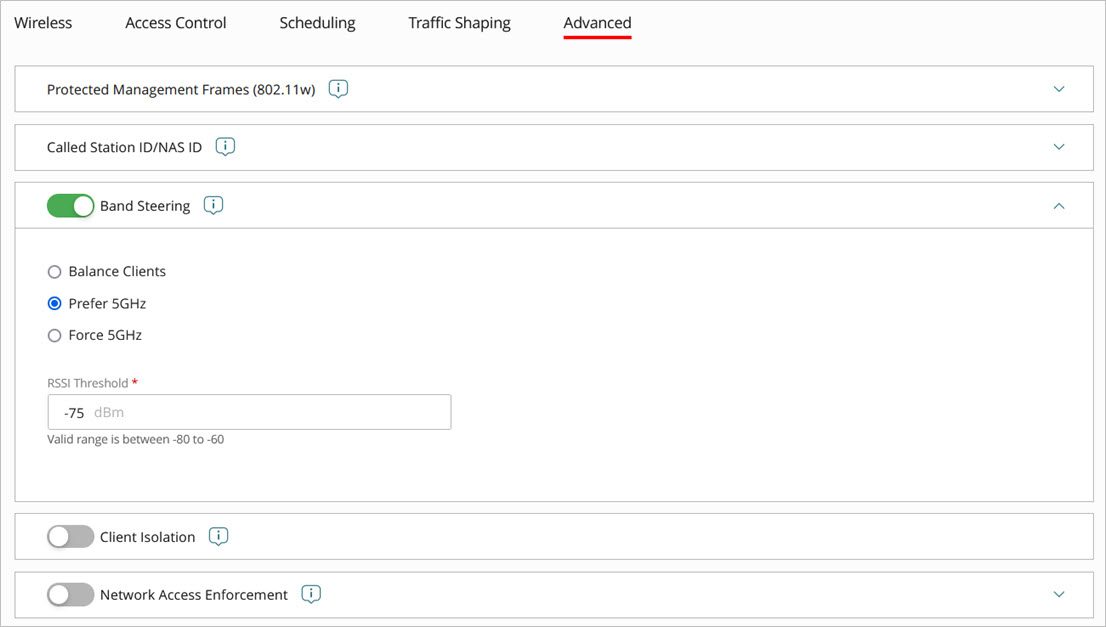 Screen shot of the SSID advanced settings for an access point