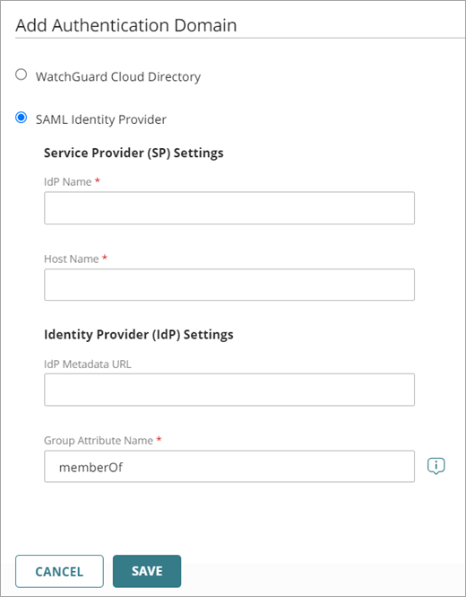 Screen shot of the Add Authentication Domain page