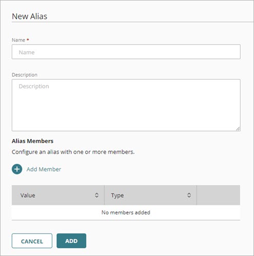 Screenshot of the New Alias settings