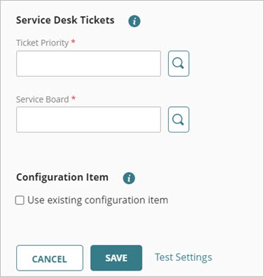 Screen shot of the ConnectWise integration settings for a Firebox in WatchGuard Cloud