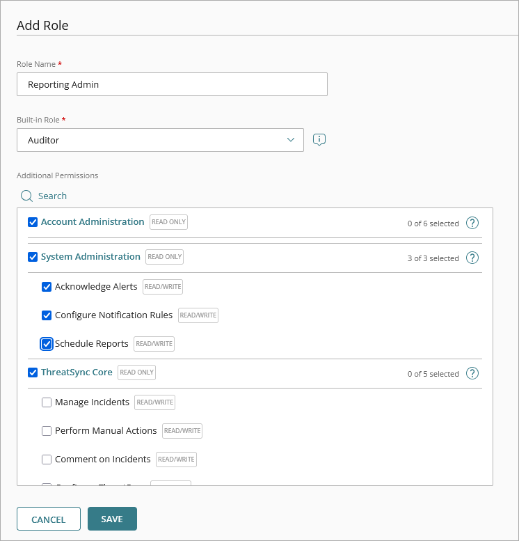 Screen shot of Add Role dialog box for custom operator roles