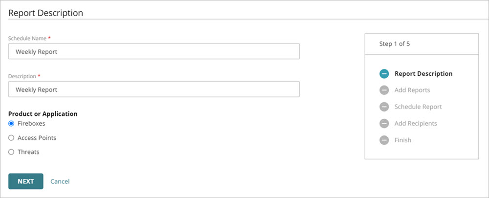 Create Schedule Wizard、レポートの説明手順