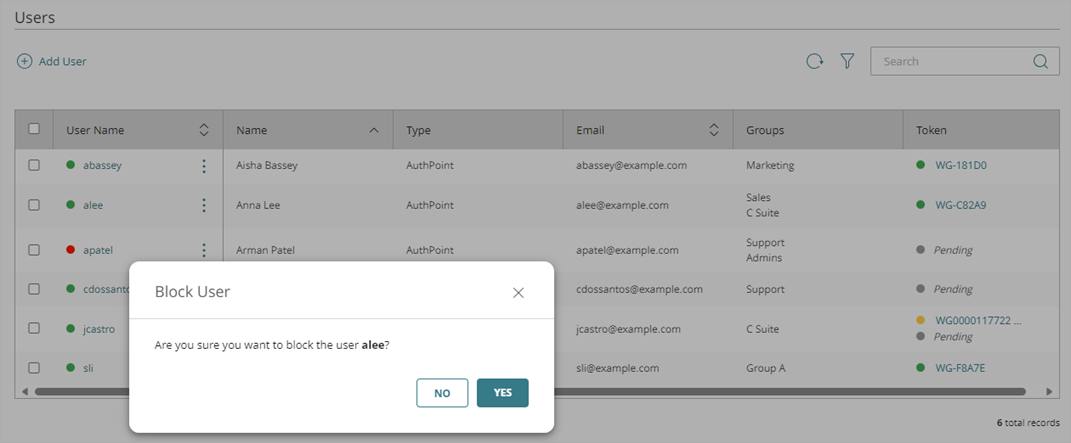 Screen shot that shows the Block User window.