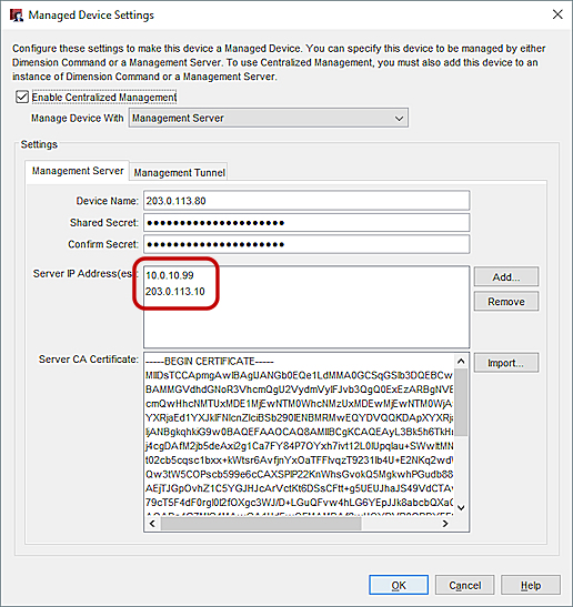 Screen shot of the Managed Device Settings dialog box