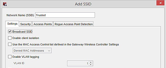 SSID の追加ダイアログ ボックスのスクリーンショット