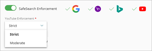 Screenshot of the YouTube Enforcement drop-down list.