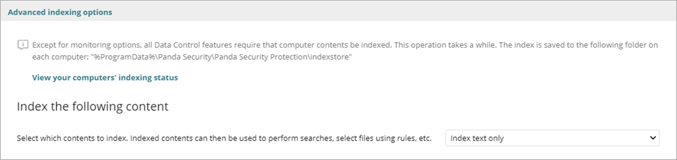 Screen shot of WatchGuard EPDR, Data Control advanced indexing options