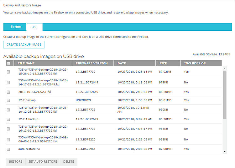 Screen shot of Backup and Restore Image page USB tab. 