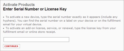 WatchGuard の Web サイトの 製品をアクティブ化する ページのスクリーンショット