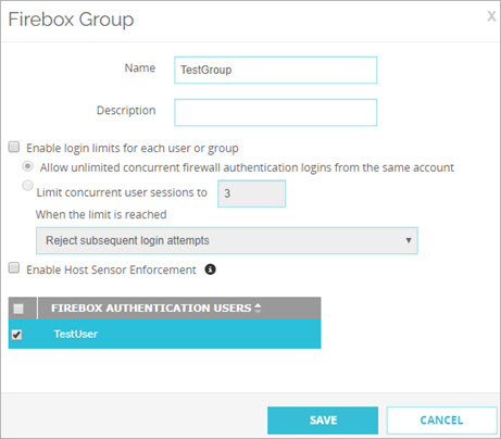 Screen shot of the Firebox Group dialog box