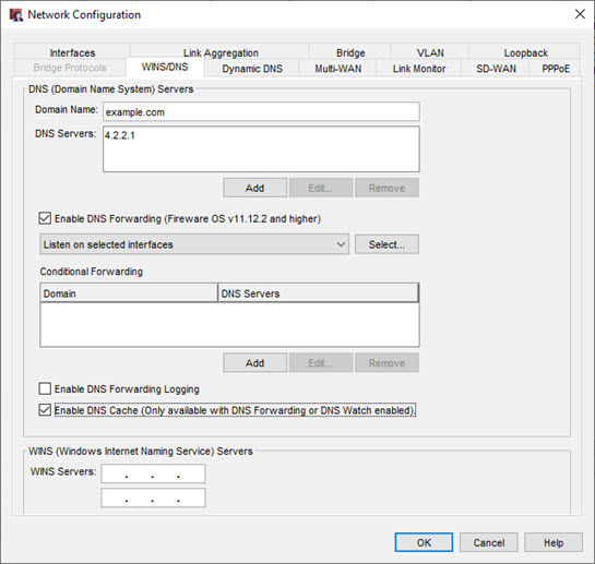 WSM における DNS 転送設定のスクリーンショット