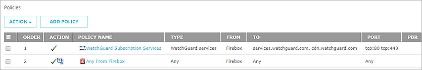 ポリシー リストのスクリーンショット