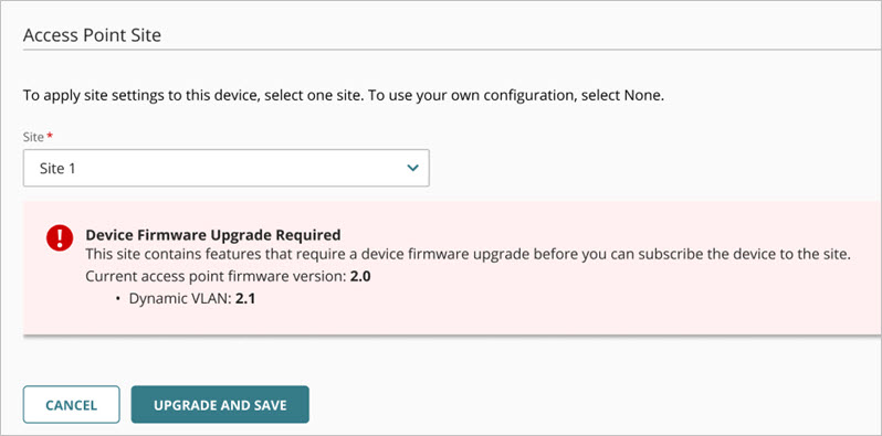 Screenshot of the firmware version feature check dialog box