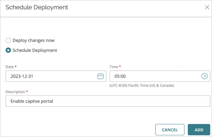 Screenshot of the Schedule Deployment page for Access Point Sites