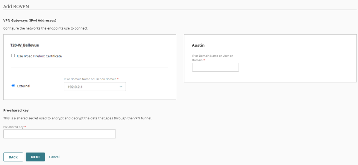 Screen shot of the VPN Gateways and Pre-shared key settings
