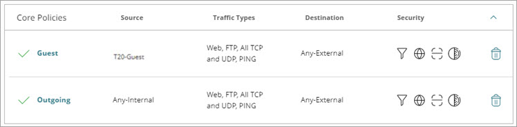 Screen shot of default policies on a Firebox with a guest network