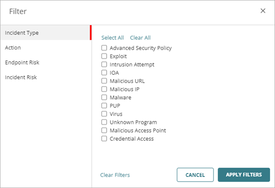 Screenshot of the Filter dialog box.