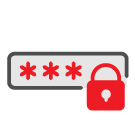 Campo de formulário cinza com 3 estrelas vermelhas dentro dele, ao lado de um ícone de cadeado vermelho
