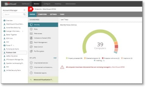 WatchGuard Cloud Screen showing protection status dashboard 