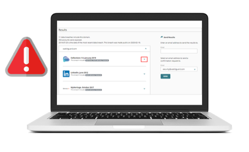 WatchGuard Dark Web Monitoring screen showing on a laptop screen