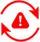 Kreis aus roten Pfeilen um ein rotes Dreieck, in dem ein Ausrufezeichen abgebildet ist