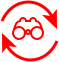 Flechas rojas que forman un círculo alrededor de una silueta de binoculares