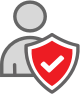 Person shape with a red shield in front with a white checkmark on it