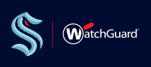 Seattle Kraken "S" logo next to the WatchGuard logo on a dark blue background