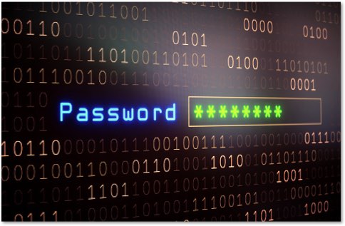 Password field with green stars filled in against a background of ones and zeros