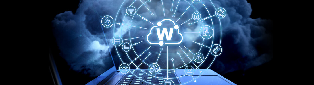 WatchGuard Cloud logo inside a circular cloud of management icons 