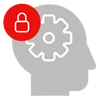 Gray head with red lock and white gear in the brain