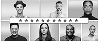 Various people's headshots in two rows separated by a white password box filled with red stars