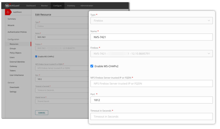 WatchGuard Cloud dashboard with enlarged detail screen