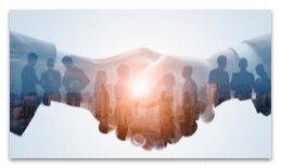 Handshake with images of people superimposed inside the silhouette