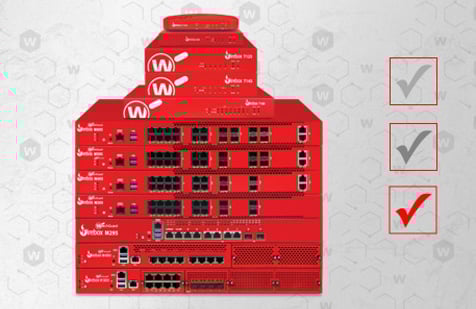 Stack of red WatchGuard Fireboxes