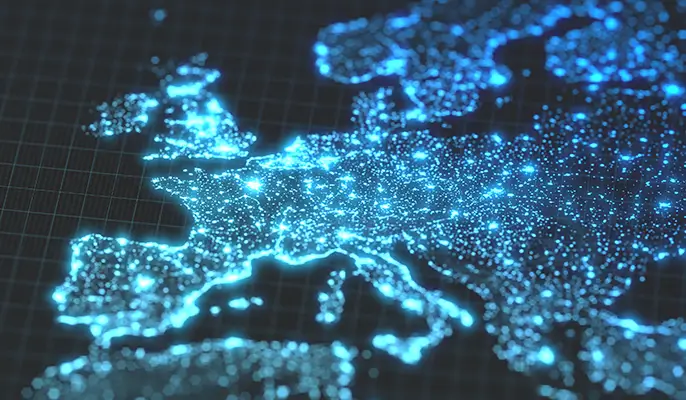 Map of Europe with lights 