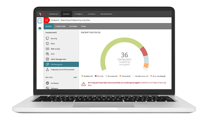 WatchGuard Cloud Full Encryption features showing on a laptop screen