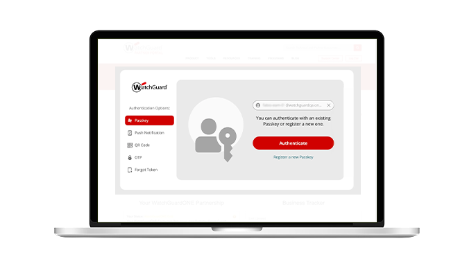 WatchGuard AuthPoint login screen on an open laptop