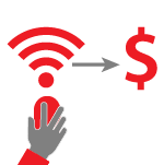 Illustration: Hand on a mouse with a wi-fi symbol and a dollar sign