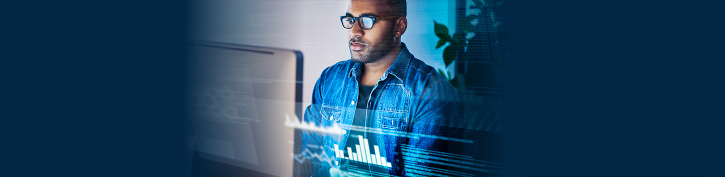 Man in blue background