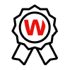 Ruban de récompense avec un W rouge au centre