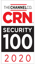 CRN-Logo auf weißem Grund über einem schwarzen Balken mit Aufschrift „Security 100“