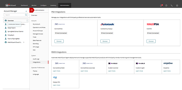 WatchGuard + ConnectWise integration screen